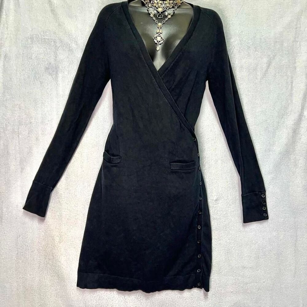Boston Proper Silk Cashmere Blend Wrap Sweater Dress Black S Luxury Knitwear Y2K